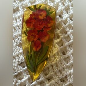 Floral Vintage Bakelite Dress Clip Art Piece with Red and Green Accents